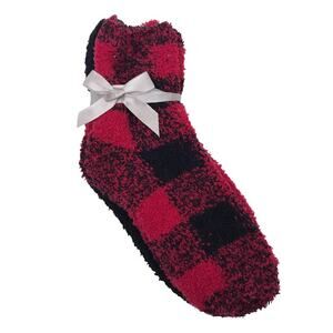 Marilyn Monroe 3-Pair Fuzzy Plush Crew Socks OS Red Black Buffalo Plaid NWOT